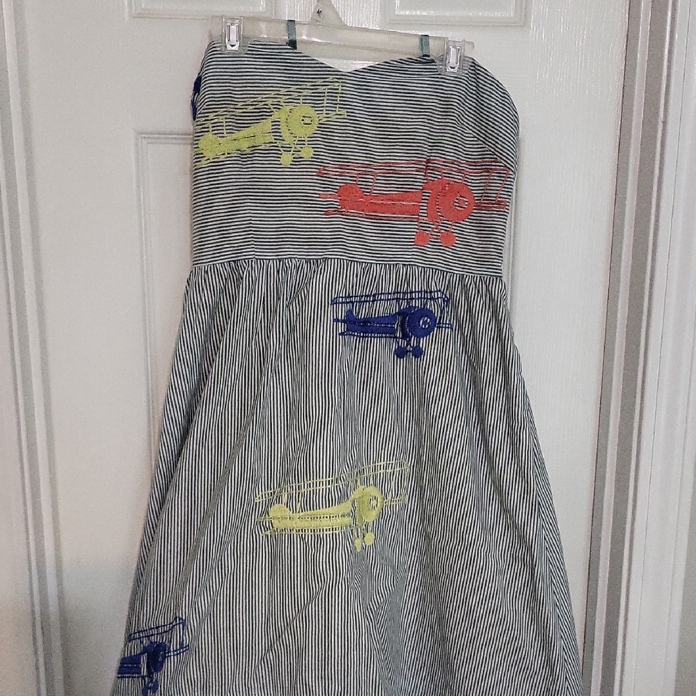 Anthropologie Blue and White Strapless Sundress Casual